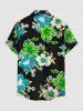 Hibiscus Flower Leaf Print Hawaii Button Pocket Shirt For Men -  