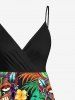 Robe trapèze à imprimé floral tropical et feuilles d'hibiscus, style hawaïen, grande taille, style ethnique, masque et masque ethnique. - Brun 4X
