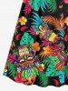 Robe trapèze à imprimé floral tropical et feuilles d'hibiscus, style hawaïen, grande taille, style ethnique, masque et masque ethnique. - Brun 4X