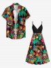 Robe trapèze à imprimé floral tropical et feuilles d'hibiscus, style hawaïen, grande taille, style ethnique, masque et masque ethnique. - Brun 4X