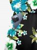 Combinaison hawaïenne à imprimé de fleurs d'hibiscus et de feuilles, grande taille, avec cordon de serrage et poches. - Noir L