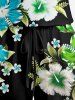 Combinaison hawaïenne à imprimé de fleurs d'hibiscus et de feuilles, grande taille, avec cordon de serrage et poches. - Noir L