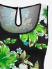 Combinaison hawaïenne à imprimé de fleurs d'hibiscus et de feuilles, grande taille, avec cordon de serrage et poches. - Noir L