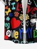 Chemise à boutons grande taille pour homme, motif cœur et patte de chien, style hawaïen, avec lettres colorées et poche boutonnée. - Noir 6XL