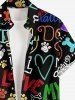 Chemise à boutons grande taille pour homme, motif cœur et patte de chien, style hawaïen, avec lettres colorées et poche boutonnée. - Noir 6XL