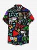 Chemise à boutons grande taille pour homme, motif cœur et patte de chien, style hawaïen, avec lettres colorées et poche boutonnée. - Noir 6XL