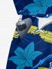 Combinaison hawaïenne grande taille à imprimé requins, vagues et hibiscus, avec cordon de serrage et poches. - Bleu profond S