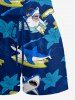 Combinaison hawaïenne grande taille à imprimé requins, vagues et hibiscus, avec cordon de serrage et poches. - Bleu profond S