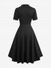Robe trapèze vintage 2-en-1 à boutons et panneaux de dentelle fleurie pour grande taille - Noir L | US 12