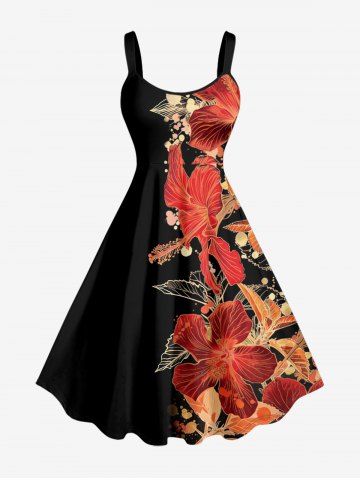 Robe débardeur hawaïenne à imprimé fleurs et feuilles grande taille - BLACK - 1X