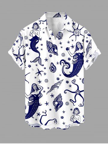 Chemise hawaïenne à poches boutons, imprimé coquillage sirène, grande taille, pour hommes - WHITE - XL