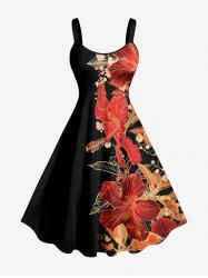 Robe débardeur hawaïenne à imprimé fleurs et feuilles grande taille - Noir 4X
