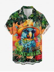 Parrot Fruit Juice Flower Tropical Leaf Print Buttons Pocket Hawaii Shirt For Men -  