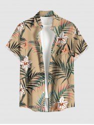Flowers Leaf Tropical Print Buttons Pocket Hawaii Shirt For Men -  