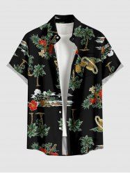 Chemise hawaïenne grande taille pour homme, à imprimé tête de mort, cocotier et fleurs, boutons et poche. - Noir L