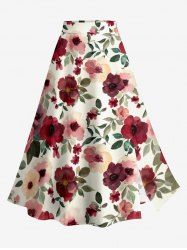 Plus Size Flowers Leaf Print Split Hawaii Skirt -  