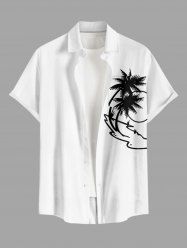 Plus Size Coconut Tree Print Buttons Pocket Hawaii Shirt For Men -  