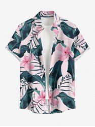 Chemise hawaïenne grande taille pour homme, à imprimé floral tropical et feuilles d'hibiscus, boutons et poche. - Rose  2XL
