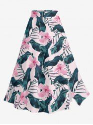 Plus Size Hibiscus Flower Tropical Leaf Print Split Hawaii Skirt -  