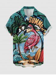 Chemise hawaïenne à poches boutonnées, imprimé cocotiers, flamants roses et vagues, grande taille pour homme - Vert profond 5XL