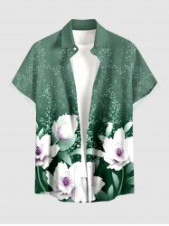 Flower Leaf Branch Print Hawaii Button Pocket Shirt For Men -  