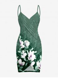 Plus Size Flower Leaf Branch Print Hawaii Convertible Beach Cover Up -  