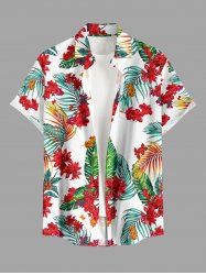 Chemise hawaïenne grande taille pour homme, à imprimé floral tropical et feuilles, boutons et poche. - Blanc M