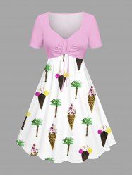 Robe hawaïenne grande taille à imprimé crème glacée et noix de coco, cintrée - Blanc 4X