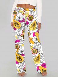 Plus Size Papaya Fruit Flowers Print Drawstring Hawaii Wide Leg Pants -  