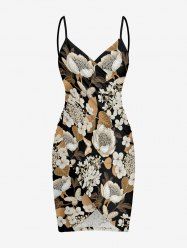 Plus Size Flower Leaf Butterfly Print Hawaii Convertible Beach Cover Up -  