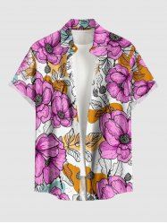 Plus Size Flowers Leaf Print Buttons Pocket Hawaii Shirt For Men -  