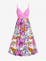 Robe à bretelles croisées à imprimé floral et feuilles grande taille, style hawaïen - Rose Vif 2X