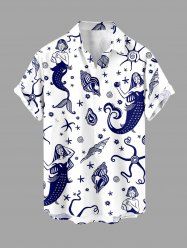 Chemise hawaïenne à poches boutons, imprimé coquillage sirène, grande taille, pour hommes - Blanc 6XL