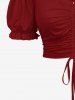 Ensemble assorti Hawaï à imprimé fleurs et feuilles grandes tailles - Rouge foncé 