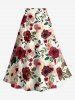 Ensemble assorti Hawaï à imprimé fleurs et feuilles grandes tailles - Rouge foncé 