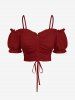 Ensemble assorti Hawaï à imprimé fleurs et feuilles grandes tailles - Rouge foncé 
