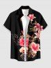 Ensemble hawaïen assorti chemise et barboteuse grande taille, tenue de plage à imprimé feuilles tropicales et hibiscus pour couples - Noir 