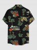 Chemise hawaïenne grande taille pour homme, à imprimé tête de mort, cocotier et fleurs, boutons et poche. - Noir 2XL
