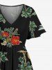 Robe mi-longue hawaïenne fendue à imprimé tête de mort, cocotier et fleurs, grande taille - Noir 4X