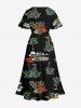 Robe mi-longue hawaïenne fendue à imprimé tête de mort, cocotier et fleurs, grande taille - Noir 4X