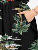 Robe mi-longue hawaïenne fendue à imprimé tête de mort, cocotier et fleurs, grande taille - Noir 4X