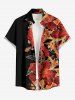 Chemise hawaïenne grande taille à imprimé floral et feuilles, boutons et poche pour homme - Noir S