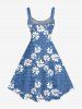 Robe débardeur hawaïenne à carreaux et fleurs d'hibiscus grande taille - Bleu Toile de Jean 4X