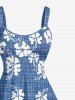 Robe débardeur hawaïenne à carreaux et fleurs d'hibiscus grande taille - Bleu Toile de Jean 4X