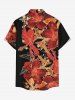 Chemise hawaïenne grande taille à imprimé floral et feuilles, boutons et poche pour homme - Noir L