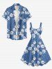 Robe débardeur hawaïenne à carreaux et fleurs d'hibiscus grande taille - Bleu Toile de Jean 6X