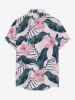 Chemise hawaïenne grande taille pour homme, à imprimé floral tropical et feuilles d'hibiscus, boutons et poche. - Rose  2XL