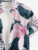 Chemise hawaïenne grande taille pour homme, à imprimé floral tropical et feuilles d'hibiscus, boutons et poche. - Rose  2XL