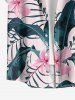 Chemise hawaïenne grande taille pour homme, à imprimé floral tropical et feuilles d'hibiscus, boutons et poche. - Rose  2XL