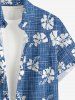 Chemise hawaïenne grande taille pour homme, à carreaux et imprimé hibiscus, avec boutons et poche. - Bleu Toile de Jean L